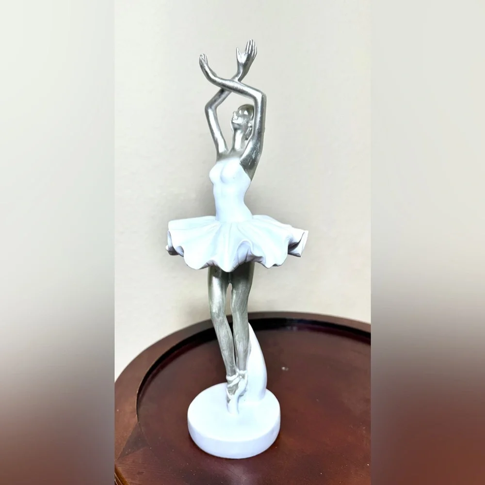 White and Silver Ballerina Figurine Statuette Decorative Art  Sculpture Gift